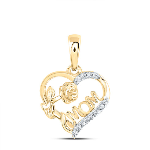 10k YELLOW GOLD 1/20 CTW DIAMOND NK GIFT | MOM HEART PENDANT